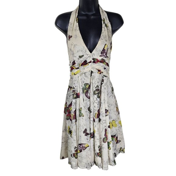 Karen Millen Silk Halter Fairy Dress 8 Butterfly Embellished Empire Fit & Flare - Picture 1 of 13